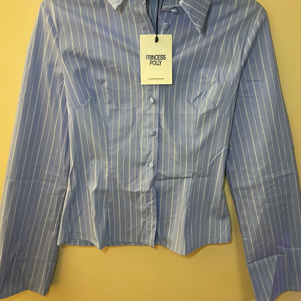 Princess Polly Light Blue Pinstripe Shirt